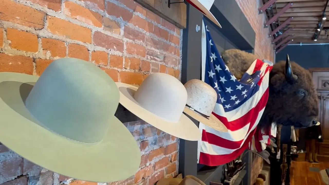 Felt hats displayed inside Blanton's Petaluma store.